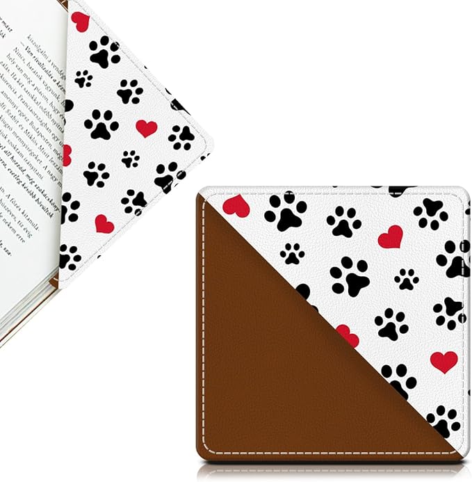 Cute Leather Bookmarks, Fun Triangle Making Corner Bookmark, Book Accessories for Reading Book Lovers, Unbreakable Page Markers for Women Men Cute Dog Paws