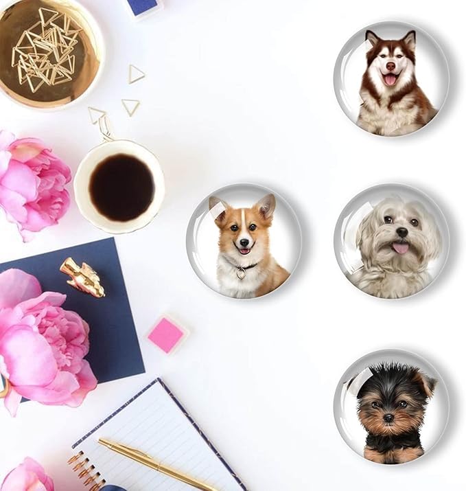 12Pcs Glass Refrigerator Magnets - Fridge Magnets Decoration for Classroom, Locker, Office Whiteboards, Cabinet, Dishwasher and Magnetic Surfaces (Cute Dogs)