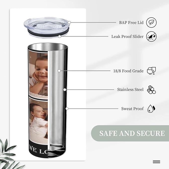 Personalized Custom tumbler Coffee Mug with Lid and Straw Hot and Cold Stainless Steel Vacuum Insulated Travel Mug with Photo Personalized tumbler Gift (20 oz, Cylinder, 5 photos)