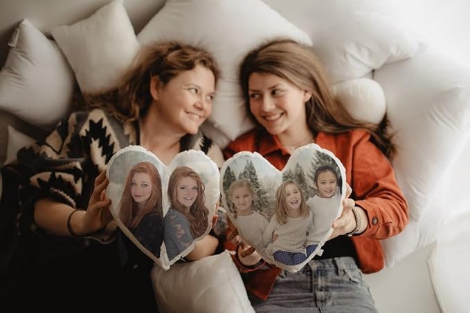 Customized Heart Shaped Pillow, Personalized Pillow with Photo, Decor Throw Pillow Inserts for Bedroom Living Room, 12 in