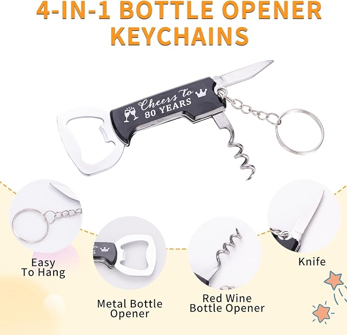 25sets 80th Birthday Party Favors for Guests Including Pens Bottle Opener Keychains Bulk Thank You Cards with Organza Gift Bags for Birthday Anniversary Souvenirs, Cheers to 80 Years