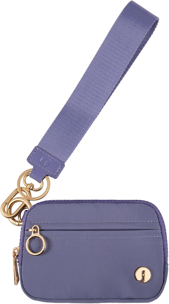 Wristlet Keychain Wallets for Women RFID Blocking Credit Card Holder Small Zipper Coin Purse Change Pouch with ID Window and Detachable Wrist Strap Dark Purple
