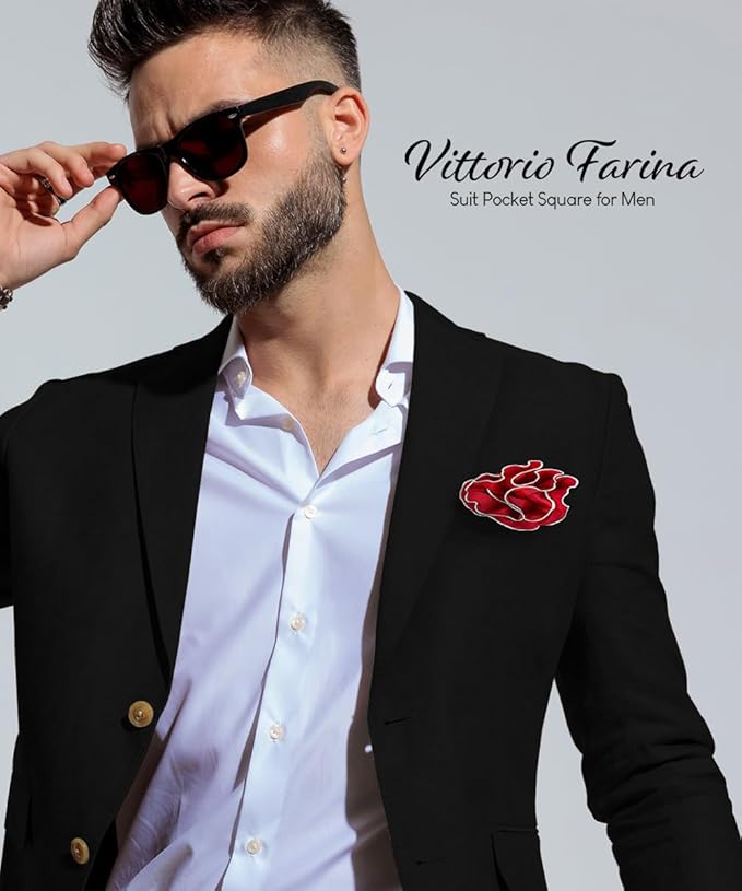 Premium Pre-Folded Four-Point Suit Pocket Square for Men with Sewn Pocket Fold