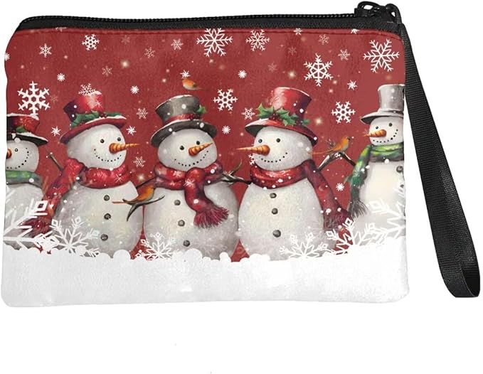 Dolyues Christmas Snowman Coin Purse Pouch Change Purse with Handle Cute Small Wallet for Women Men Makeup Bag Storage Bag Gift for Friends