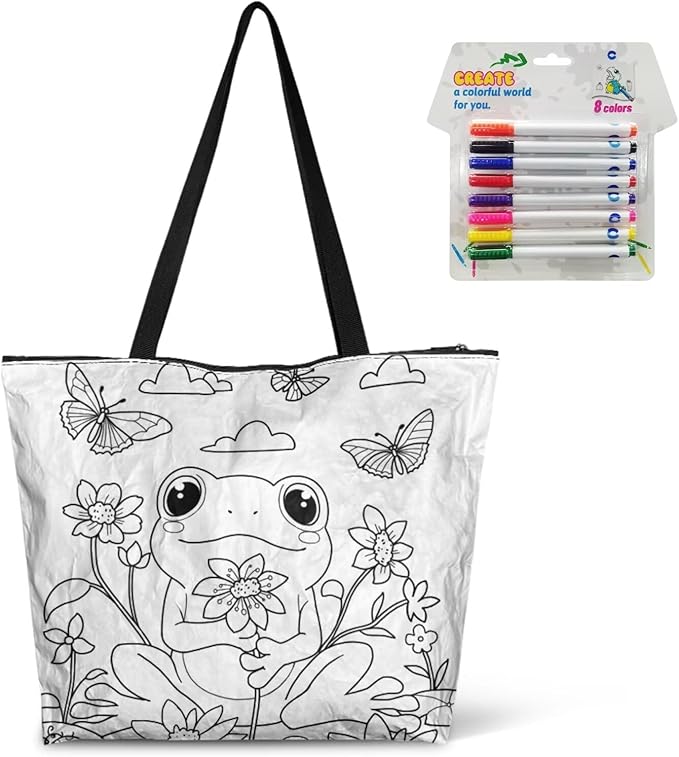 Cartoon Animal Printed DIY Coloring Tote Bag Waterproof Paper Handbags for Women Large Travel Shoulder Bags Purses