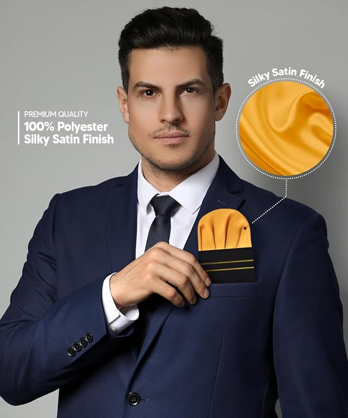 Premium Pre-Folded Four-Point Suit Pocket Square for Men with Sewn Pocket Fold