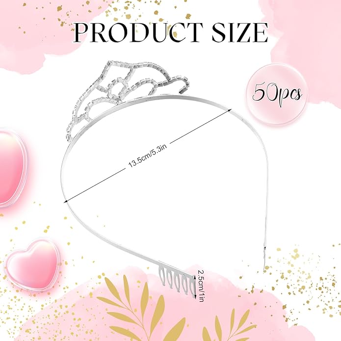 Riceshoot 50 Pcs Tiara Crowns Bulk for Women Crystal Princess Tiara Queen Rhinestone Crown with Comb Silver Bridal Wedding Headband for Women Prom Birthday Party Hair Accessory