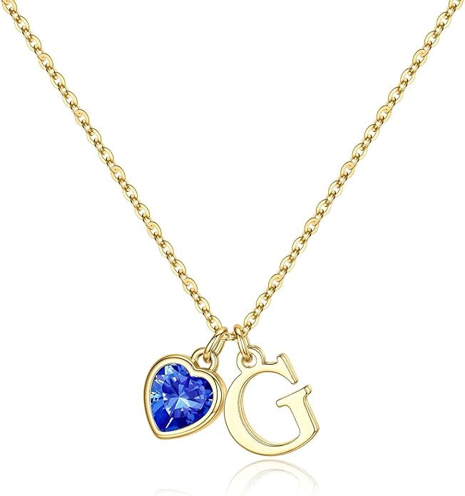 Turandoss Valentines Day Gifts for Her Trendy, Dainty 14K Gold Plated Initial A-Z Heart Birthstone Pendant Necklace Personalized Bridesmaid Birthday Valentines Jewelry Gifts for Women Girls