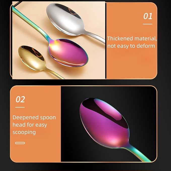 Rainbow Teaspoon Set of 6, 6 inches Mini Stainless Steel Silverware Dessert Spoons Espresso Spoons for Home, Kitchen, Restaurant, Mirror Finish and Dishwasher Safe