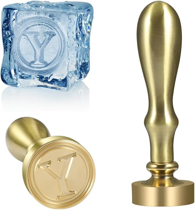 Ice Cube Stamp for Cocktails Ice Stamp Brass Head with Handle, Ice Branding Stamp for Ice Cubes Cocktail Whiskey Drinks Party Wedding Making DIY Crafting (Letter Y)