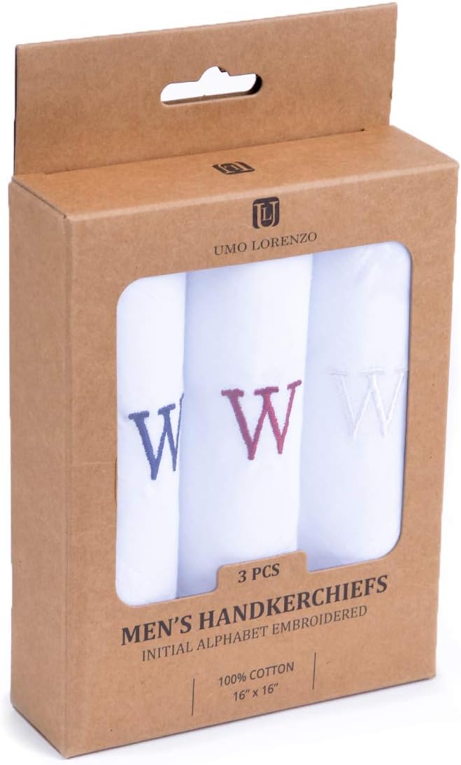 Initial Handkerchief for Men, Monogrammed Boxed 3 Piece Set,100% Cotton