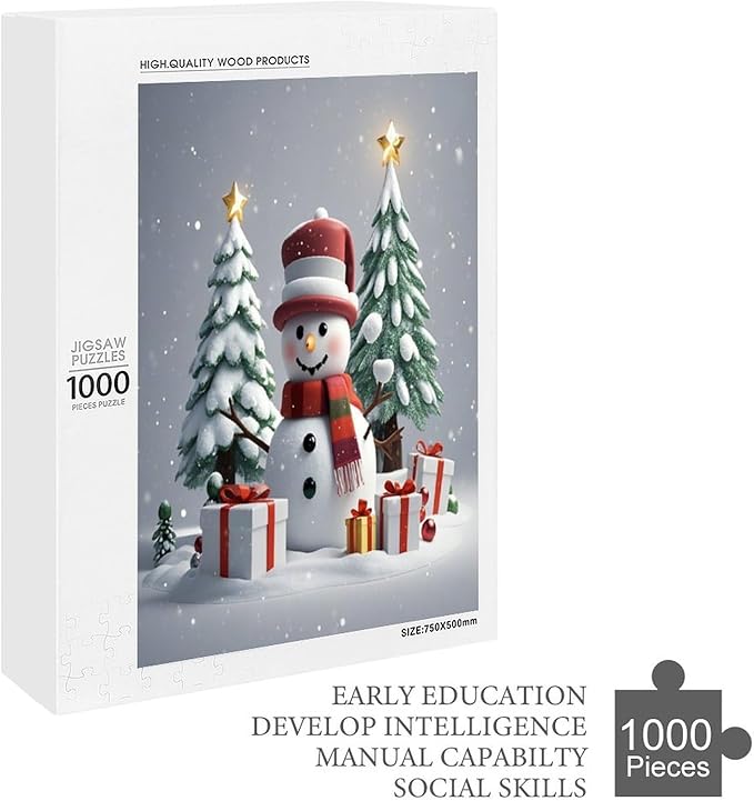 Wooden Puzzles for Adults 1000 Pieces, Christmas Winter Snowman, Each Piece is Unique and Perfectly Put Together, are Special Home Decorations, Fun Puzzles, Party Games, Family Toys