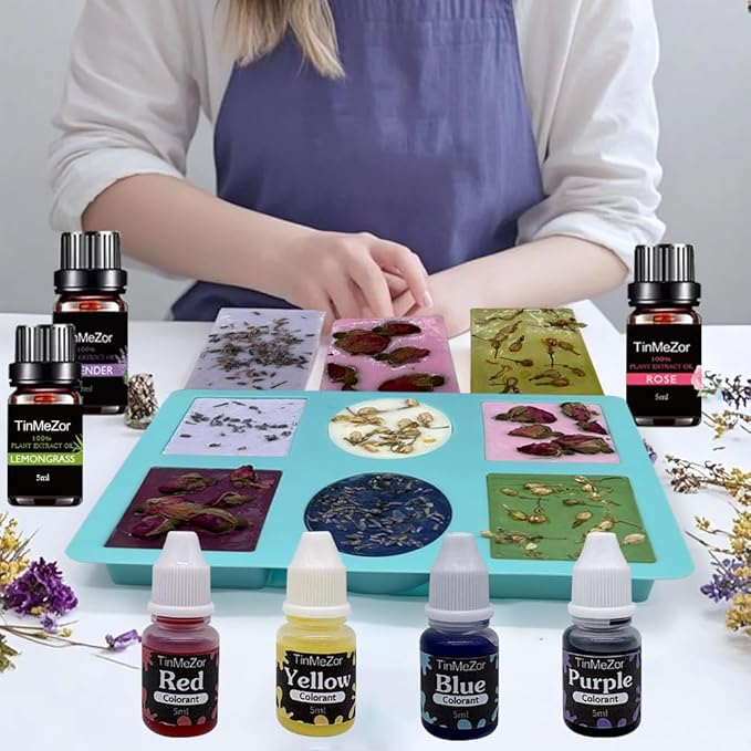 TinMeZor Soap Making Kit for Adults - DIY Natural Soap Supplies Glycerin & Shea Butter Soap Base with Soap Molds, Dried Flowers, Dye and Fragrances- DIY Craft Kit