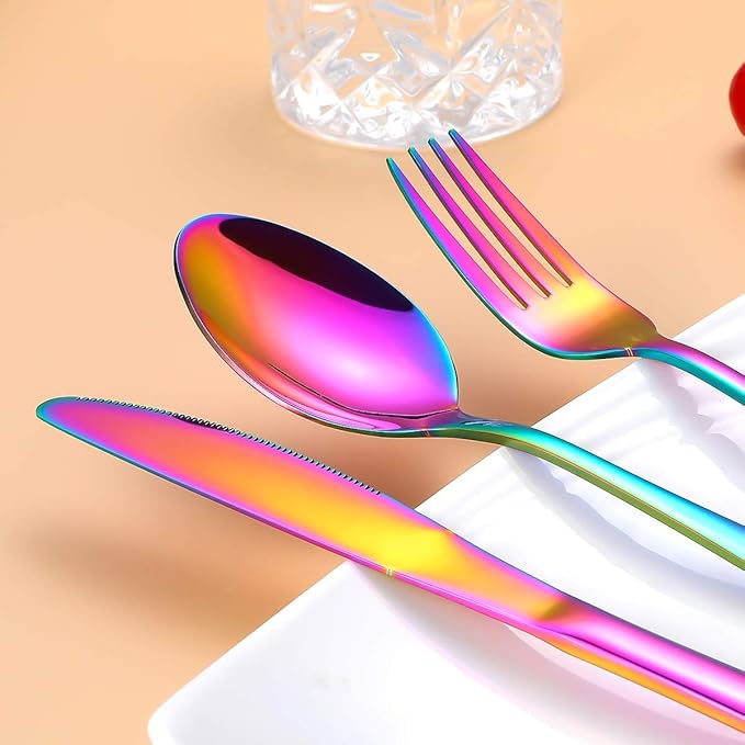 Travel Utensils,Reusable Silverware Set To Go Portable Cutlery Set with a Waterproof Carrying Case for Lunch Boxes Workplace Camping Picnic (Rainbow)