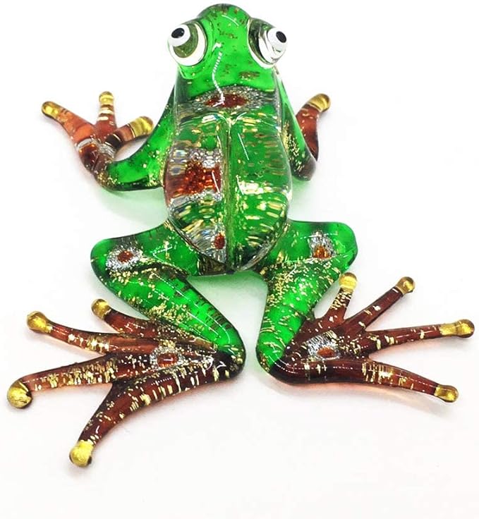 WitnyStore 2¾" Glitter Green Brown Frog Artistic Blown Glass Figurine Premium Hand-Blown Statue Tabletop Decoration Unique Collectible for Adult Collectors Handcrafted Elegant Home Room Decor