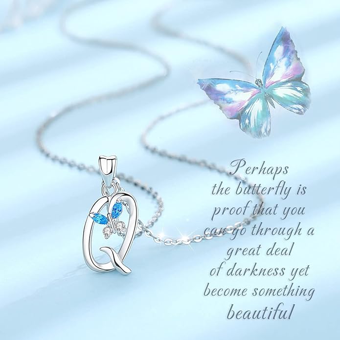 EUDORA Sterling Silver Butterfly Initial Necklaces for Women, Elegant Letter Neckles Personalized Gift for Mother, Sister, Daughter, 18 inch Chai