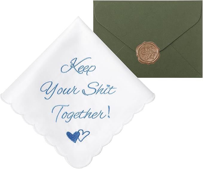 Wedding Handkerchief Something Blue for Bride, Mother Father of the Brides Groom Gifts, Embroidered Happy Tears Cotton Hanky