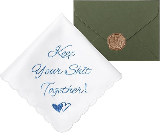 Wedding Handkerchief Something Blue for Bride, Mother Father of the Brides Groom Gifts, Embroidered Happy Tears Cotton Hanky