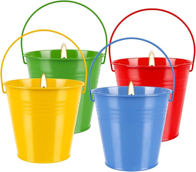 4 Pack 12oz Each Citronella Scented Candles - Colorful Metal Bucket Candles, Smokeless Indoor Outdoor Candles for Backyard, Camping & Gatherings