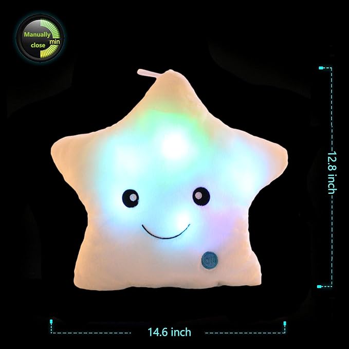 Twinkle Star Shaped Plush Throw Pillow, Creative LED Night Light Glowing Cushions Plush Stuffed Toys Gifts for Kids, Decoration (White)