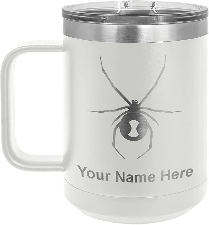LaserGram 15oz Vacuum Insulated Coffee Mug, Widow Spider, Personalized Engraving Included (White)