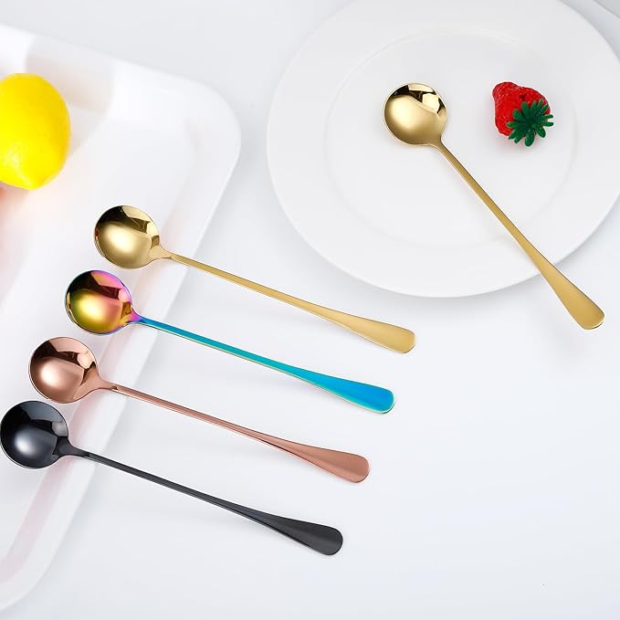 8 Pieces Iced Tea Spoons, 7.3 Inch Long Handle Ice Cream Spoon, Stainless Steel Cocktail Stirring Spoons, Mixing Spoon for Cocktail Stirring Coffee Milkshake Ice Cream