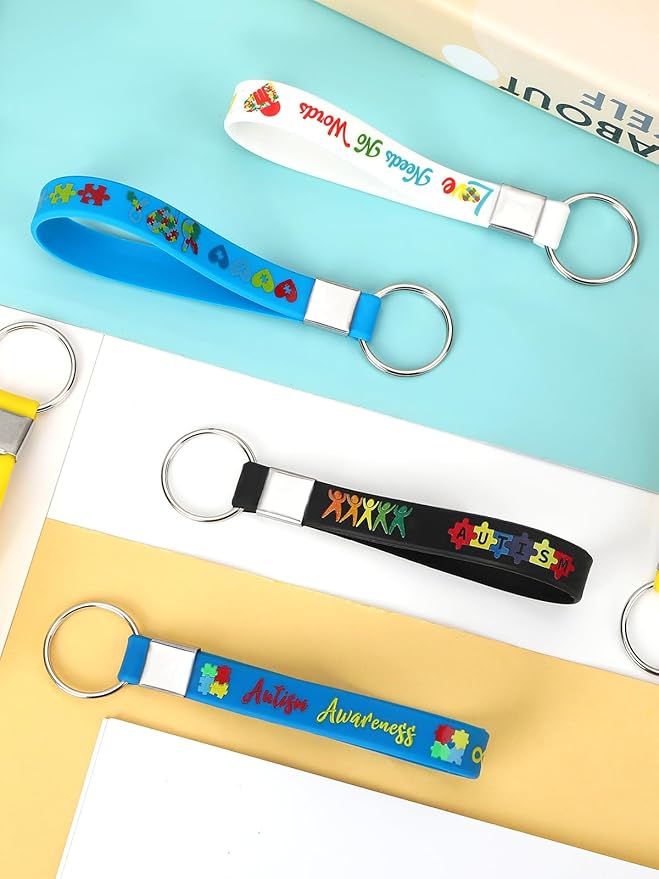 36pcs Autism Awareness Silicone Keychains Puzzle Pieces Ribbons Pattern Inspirational Motivational Rubber Keychains for Autism Awareness Decoration Party Favor Gift Supplies（6 Designs）