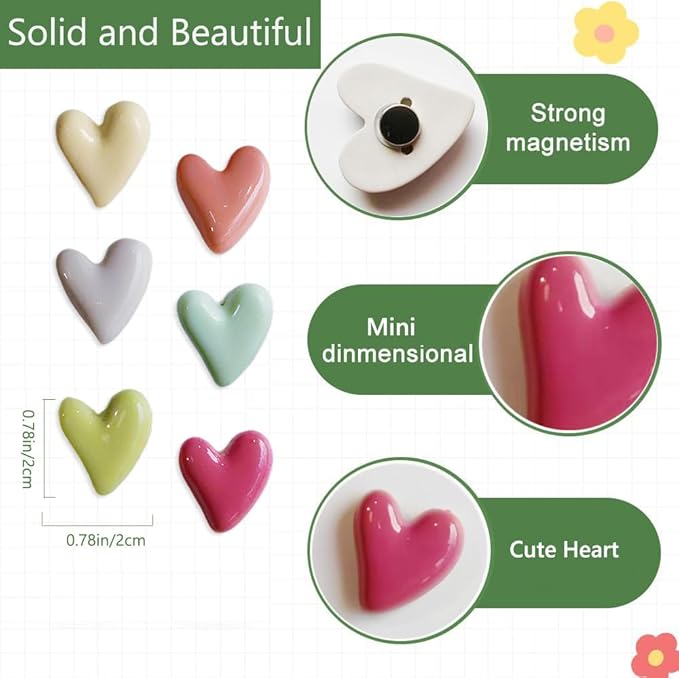 30PCS Refrigerator Magnets Colorful Fridge Magnets Cute Small Love Heart Decorative Magnet Set for Whiteboard Cabinet Locker Classroom Home Kitchen Office(Cute Heart, 30PCS)