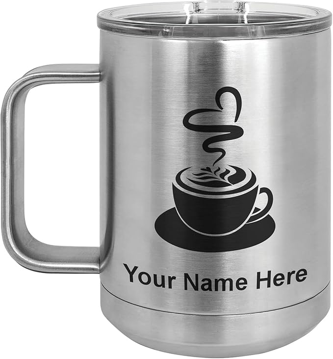 LaserGram 15oz Vacuum Insulated Coffee Mug, Cup of Coffee, Personalized Engraving Included (Stainless Steel)
