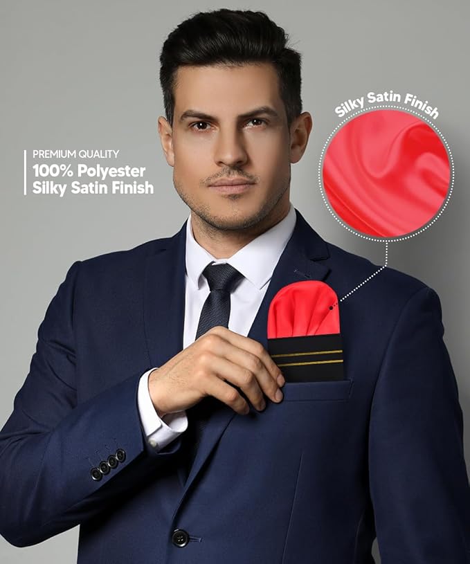 Premium Pre-Folded Four-Point Suit Pocket Square for Men with Sewn Pocket Fold