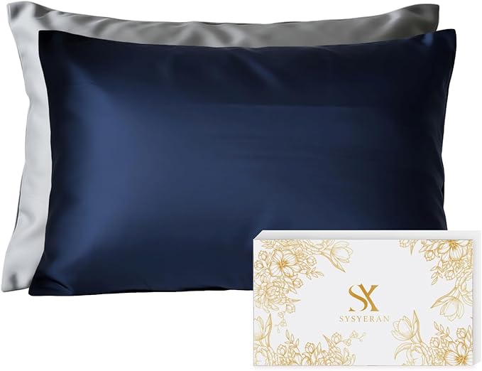 Mulberry Silk Pillowcase for Hair and Skin, Luxury Double Sided Pure Silk Pillowcase, 29x19 Inches, 1Pc (Navy Blue)
