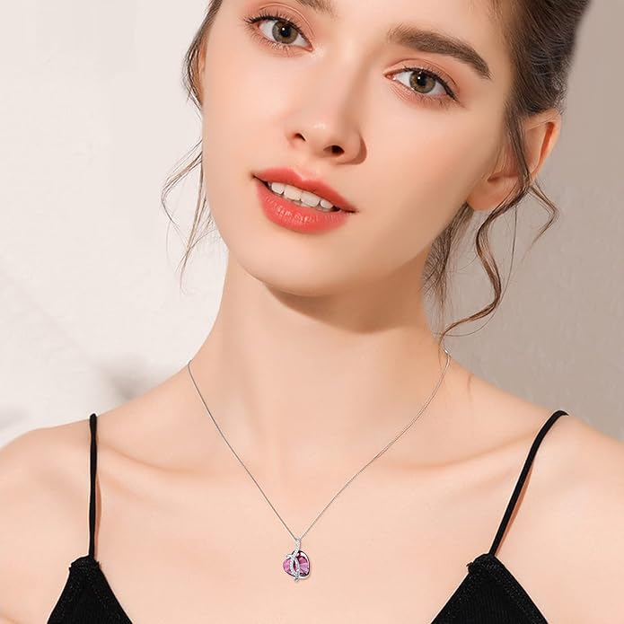 AOBOCO I Love You Sterling Silver 12 Birthstone Heart Pendant Necklace Embellished with Crystals from Austria, Mother's Day Anniversary Birthday Jewelry Christmas Gifts for Women Grandma Nana