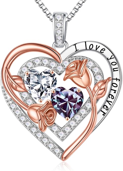 Iefil Valentines Day Gifts for Her - Sterling Silver Birthstone Necklace Anniversary Birthday Gifts for Her Wife Mom Daughter