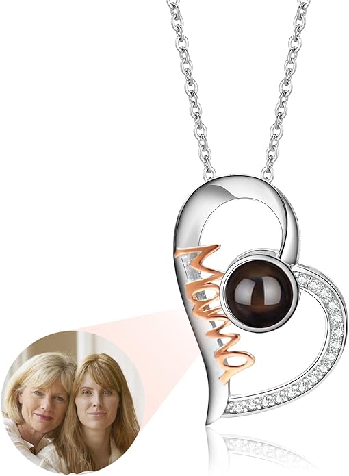 SUPHELPU Personalized Mother's Day Gifts for Mom From Daughter - Custom Photo Necklace With Picture Inside - Projection Necklace for Mom - Memorial Gift