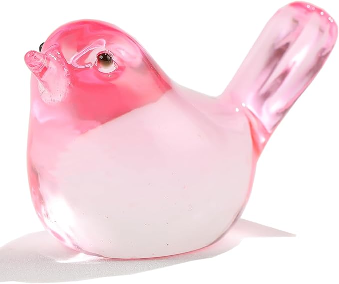 Crystal Pink Birds Figurines, Handmade Glass Birds Collectible Figurines Paperweights Blown Crystal Bird Decor Gifts for Bird Lovers Women Mom Friends (Pink)