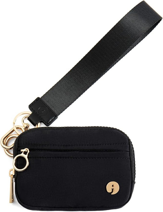Wristlet Keychain Wallets for Women RFID Blocking Credit Card Holder Small Zipper Coin Purse Change Pouch with ID Window and Detachable Wrist Strap Black
