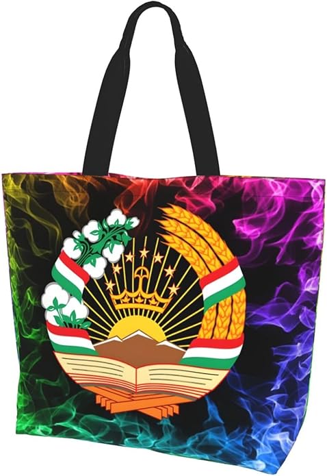 Tajikistan National Emblem Large Reusable Eco-friendly Shopping Bags Portable Storage Handbag