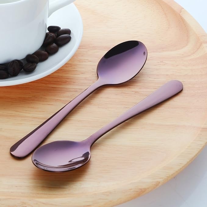 Buyer Star 12 Pieces Purple Teaspoons 5.5-Inch Mini Coffee Spoons Stainless Steel Sugar Demitasse Espresso Spoons