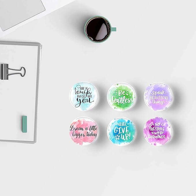 12Pcs Glass Refrigerator Magnets - Fridge Magnets Decoration for Classroom, Locker, Office Whiteboards, Cabinet, Dishwasher and Magnetic Surfaces (Inspirational Quote)
