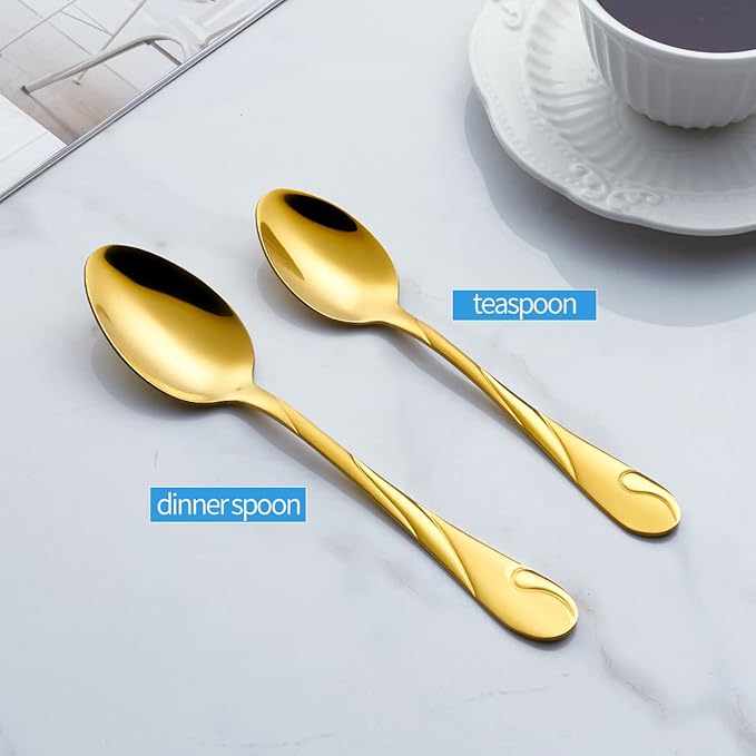 Gold Dinner Spoon Set, Seeshine 7.6-inch Stainless Steel Shiny Gold Table Spoon Silverware, Set of 6