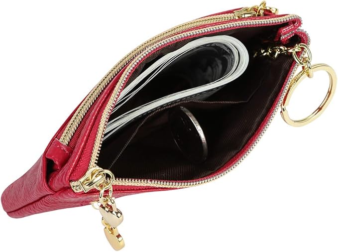 Women's Genuine Leather Coin Purse Zipper Pocket Size Pouch Change Wallet, Rose
