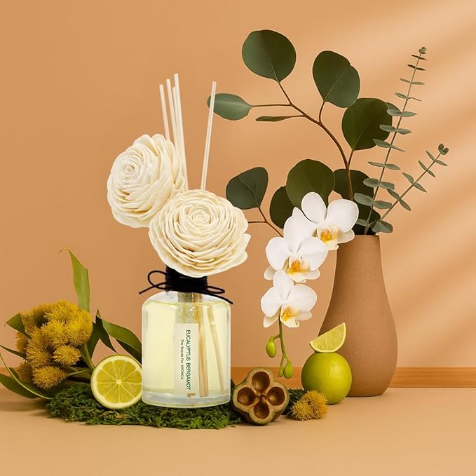 Aronica Twin Sola Diffuser 160ml_Eucalyptus and Bergamot Essential Oil Sticks, Non Toxic Reed Diffusers for Home, Natural Gift for Men, Rosemary Aromatherapy