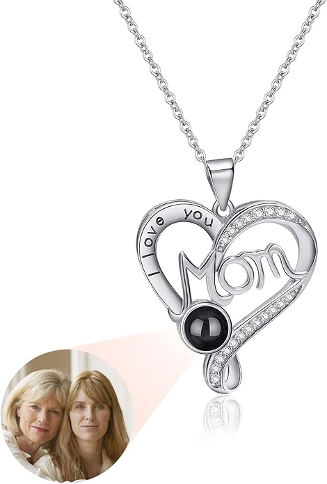 SUPHELPU Personalized Mother's Day Gifts for Mom From Daughter - Custom Photo Necklace With Picture Inside - Projection Necklace for Mom - Memorial Gift