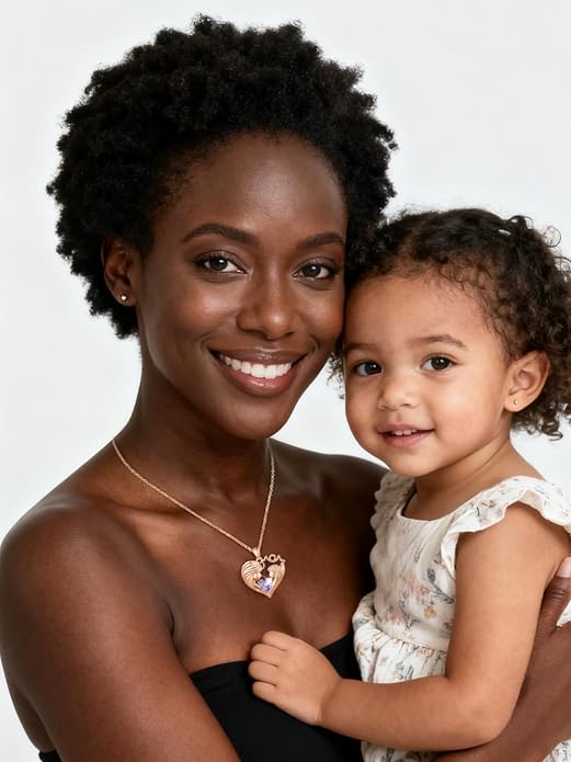 Mother and Daughter/Son Love Heart Necklace White Gold/14K Gold/Rose Gold Birthstone Jewelry Christmas Mothers Day Birthday Gifts For Mom Wife Grandma Women
