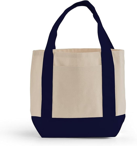 TBF 12 Pack Mini Iconic Canvas Shopping Bags with Gusset – Reusable Eco-Friendly Tote Bags with Handles