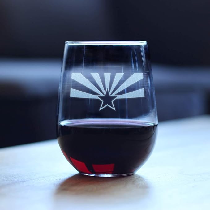 Bevvee Arizona Flag - Stemless Wine Glass - State Themed Drinking Decor and Gifts for Arizonans - Large 17 Ounce