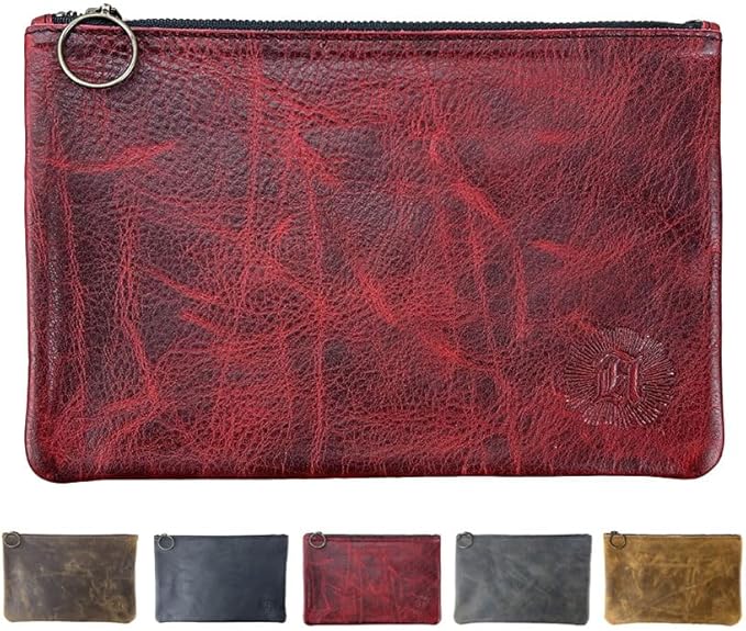 Leather Pouch with Zipper (Canyon Rouge, Medium 10.5" x 7")
