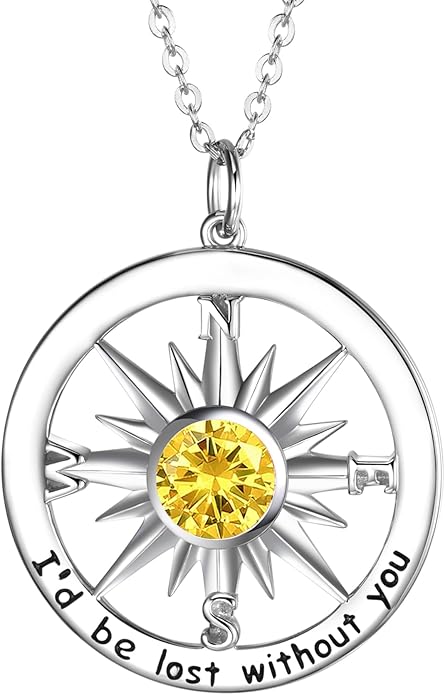 S925 Necklace Birthstone Compass Gift for Women Jewelry Sterling Silver Necklace for Wife Wedding Anniversary Girlfriend Birthday Gifts for Her Valentines Day Mom Mothers Day