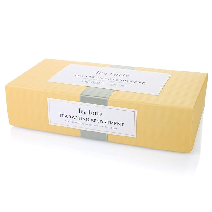 Tea Forte Premium Petite Presentation Box Gift Set Sampler, 10 Count, 2 of Each Blend Individually Wrapped Handcrafted Pyramid Infuser Bags, Assorted Classic Tea