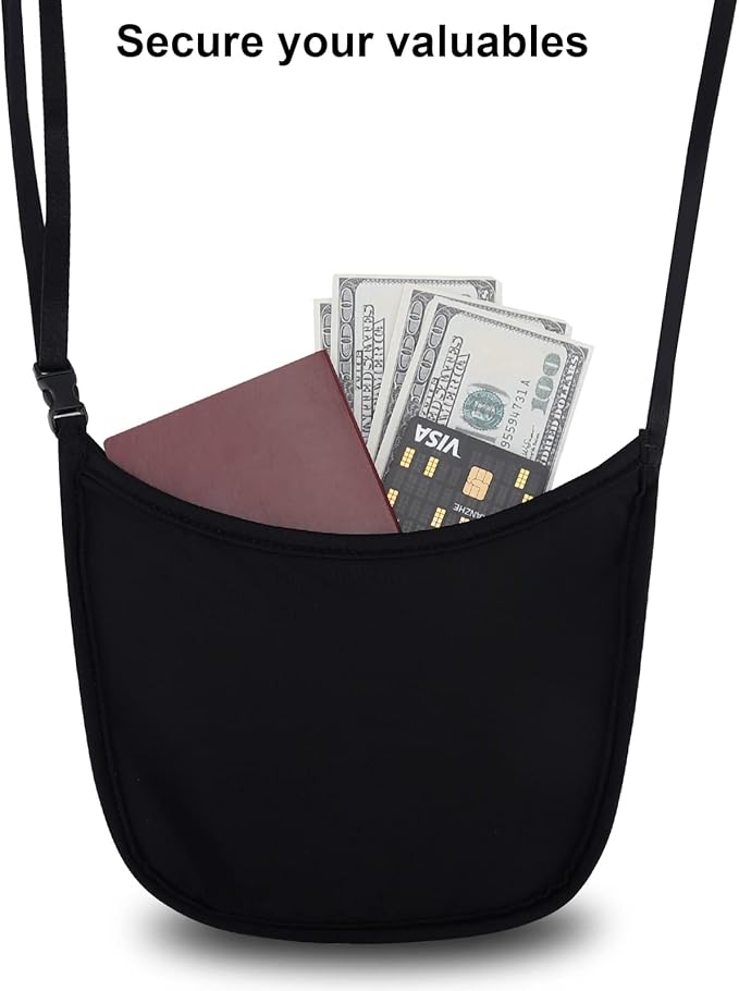 Hidden Wallet, Travel Hidden Wallet Under Clothes, Undergarment Crossbody Secert Body Pouch for Passport Money & Valuables (Black)